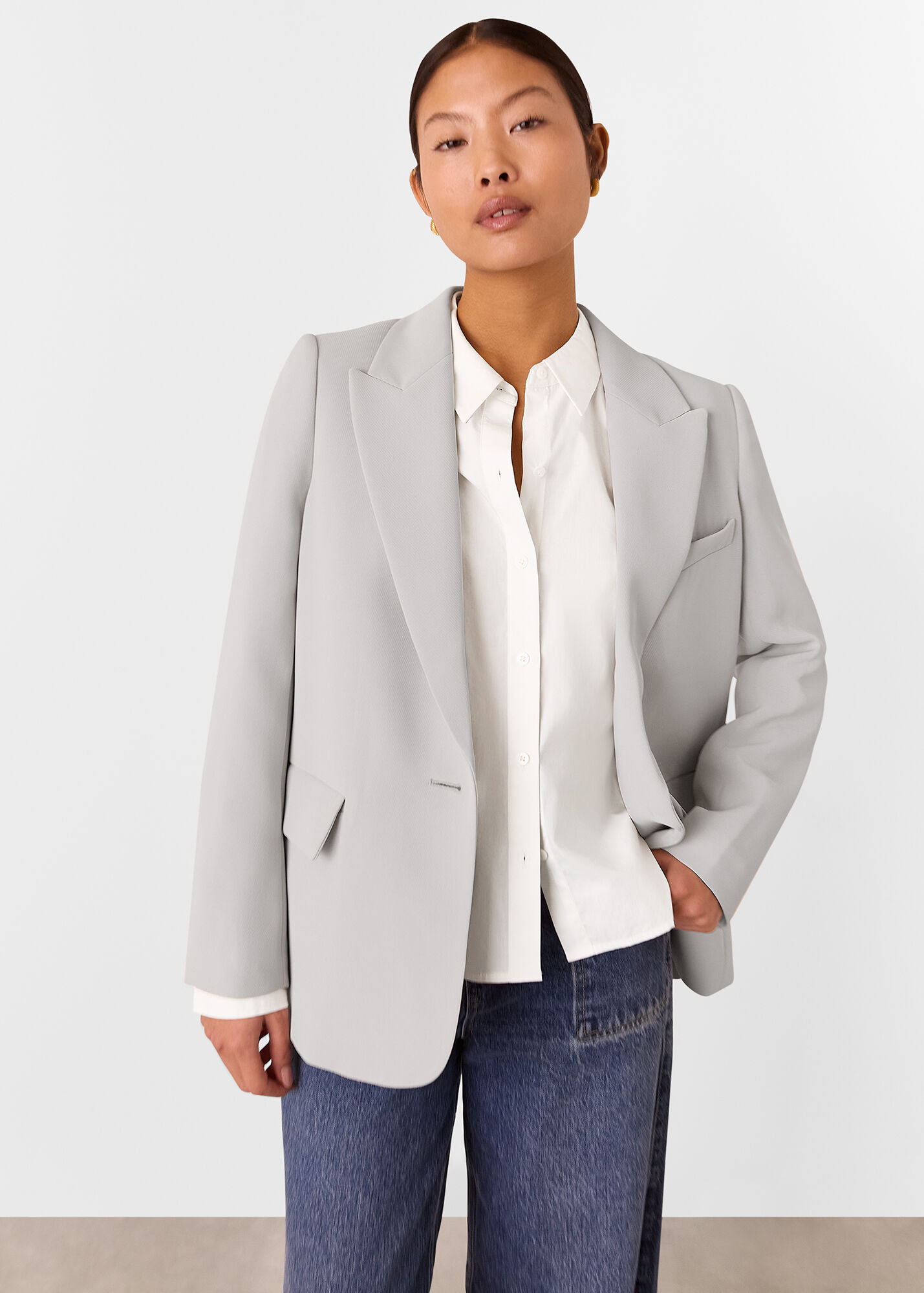 Neutral Crepe Boyfriend Blazer WHISTLES