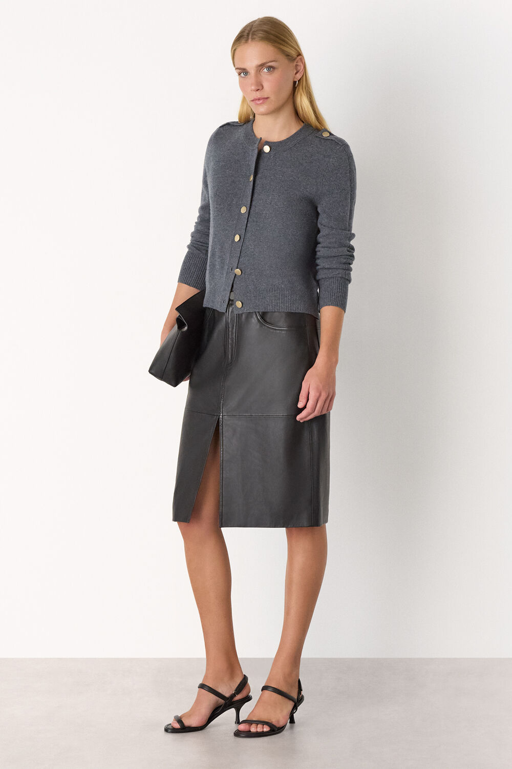 Dark Grey Military Crew Neck Cardigan