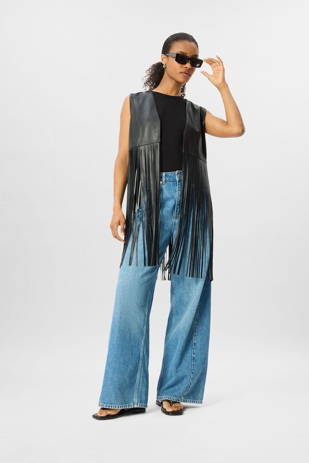 Black Rei Leather Fringed Waistcoat