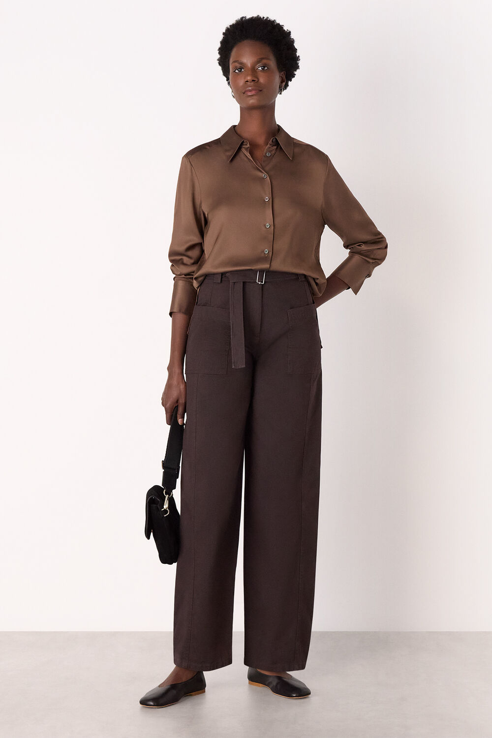 Brown Belted Cotton Barrel Trouser