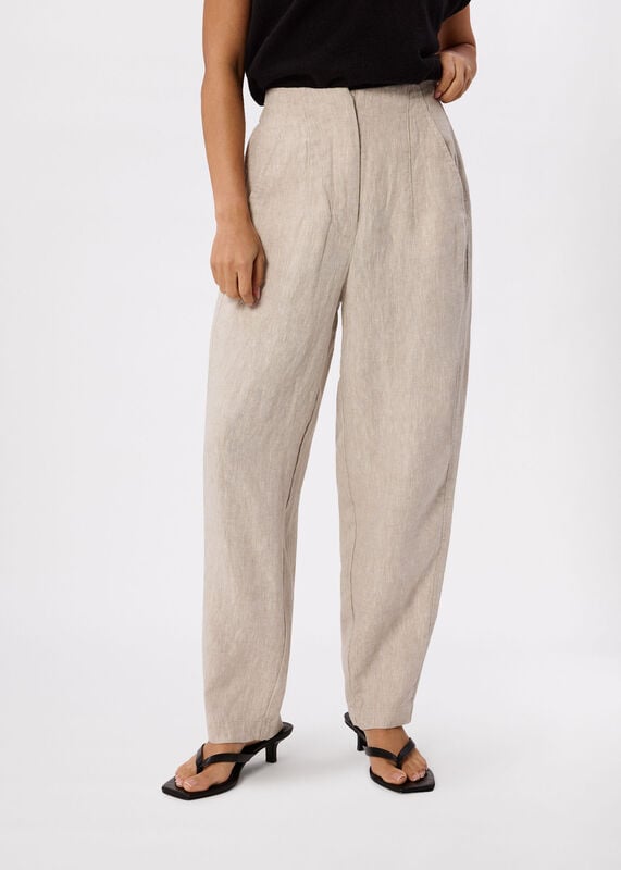 Oatmeal Petite Linen Barrel Leg Trouser