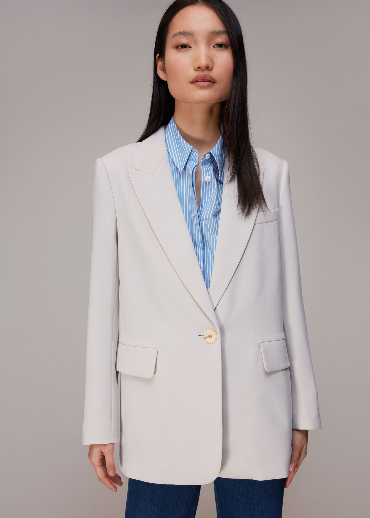 Neutral Crepe Boyfriend Blazer WHISTLES Whistles