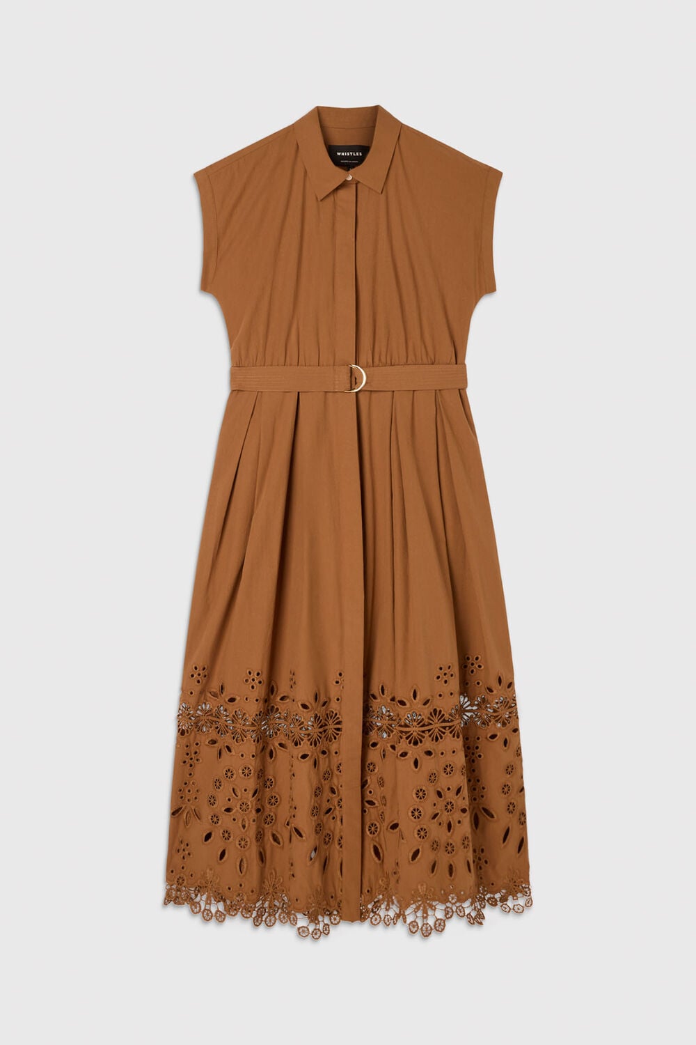 Camel Cotton Broderie Shirt Dress