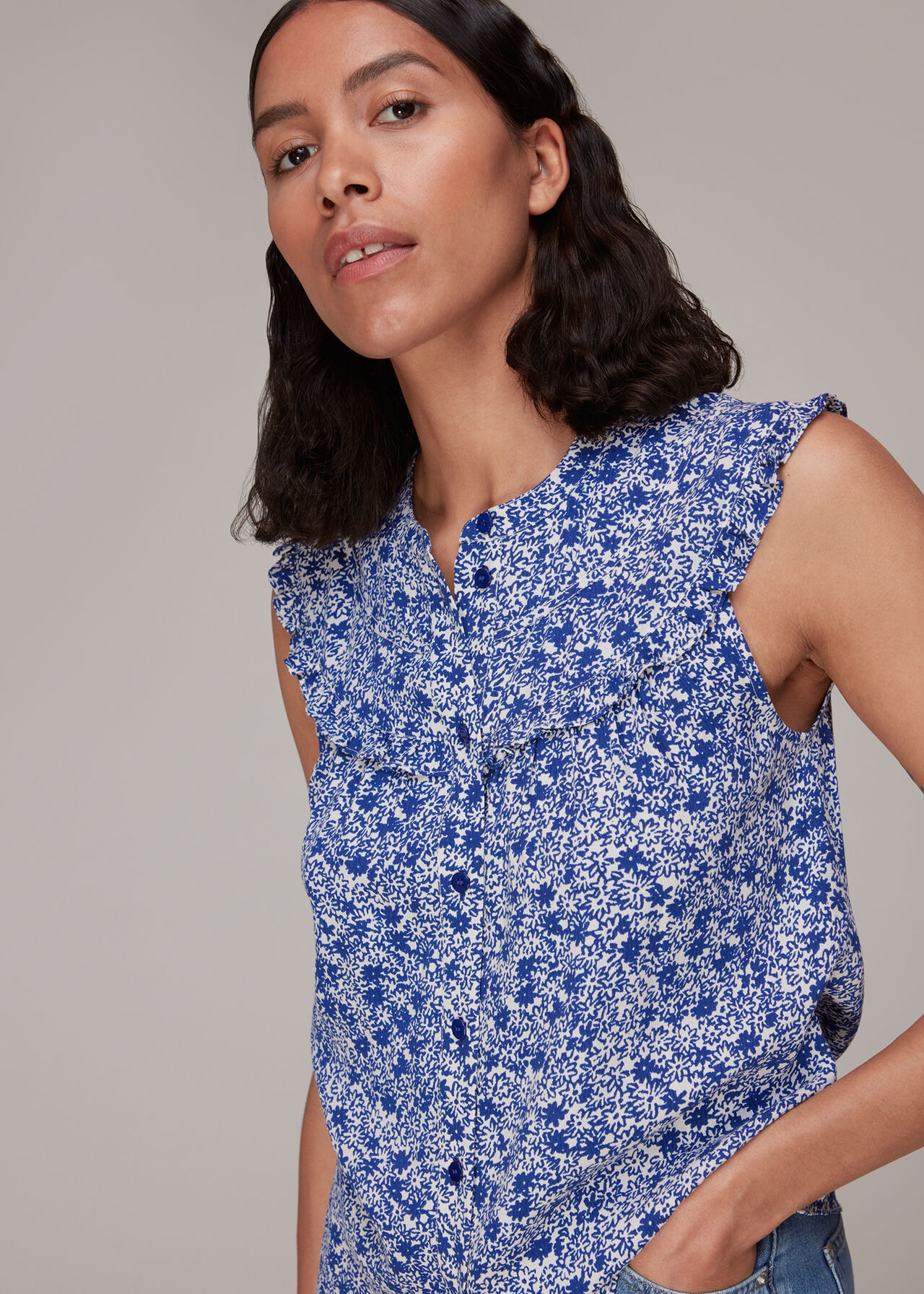 Blue/Multi Twin Daisy Print Blouse | WHISTLES