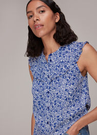 Blue/Multi Twin Daisy Print Blouse | WHISTLES | Whistles UK