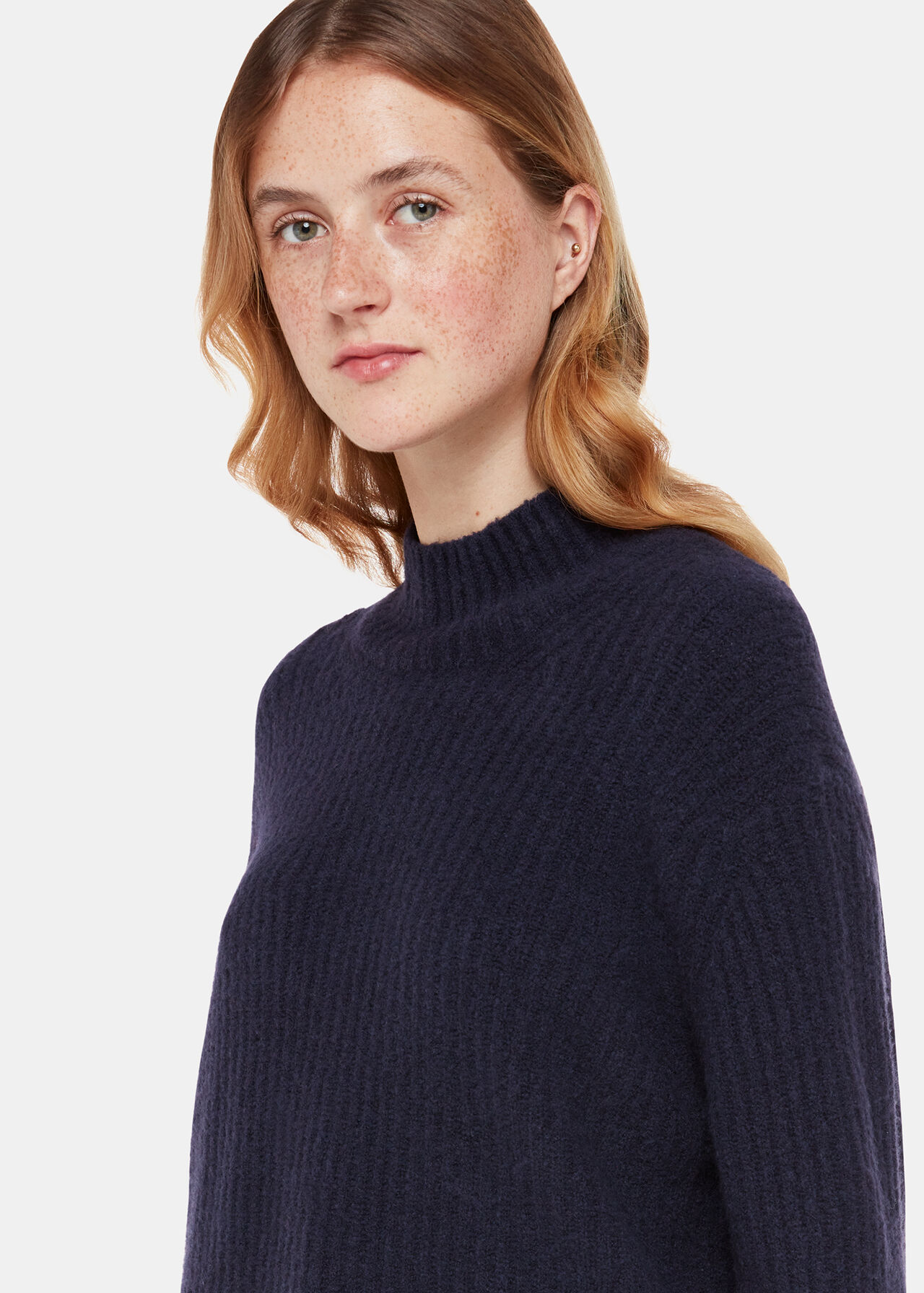 Wool Mix Rib Funnel Neck