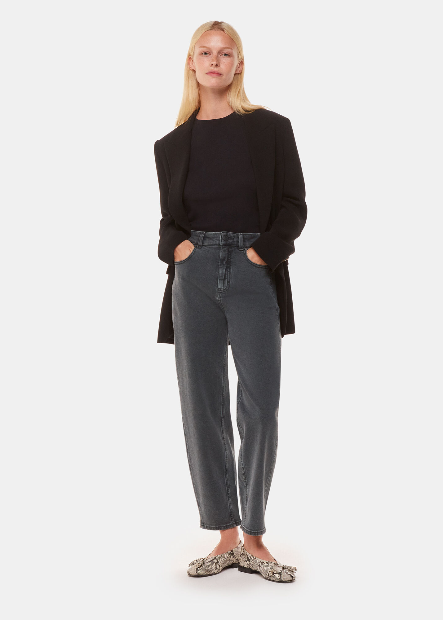Grey Stretch Barrel Leg Jean