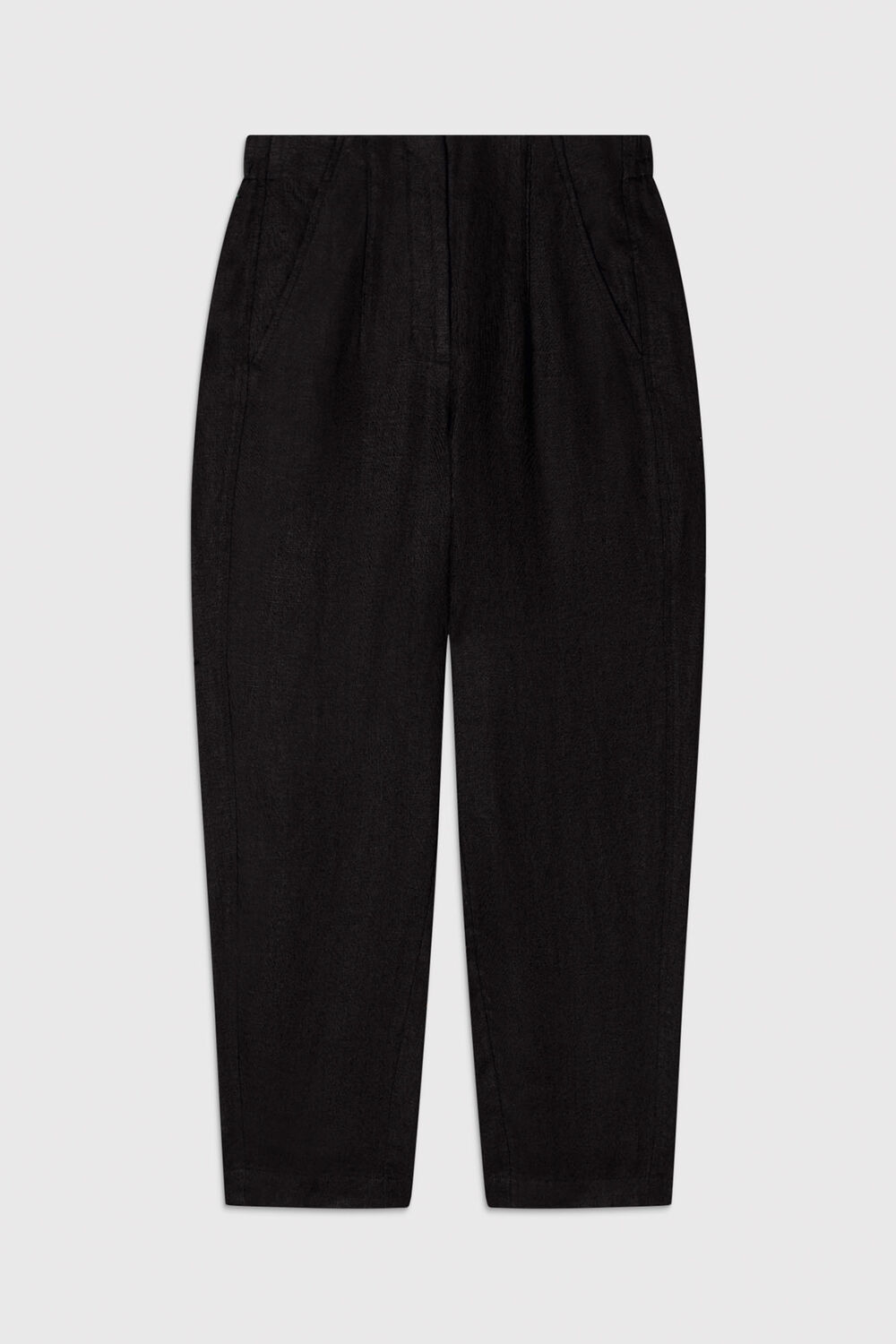 Black Petite Linen Barrel Leg Trouser