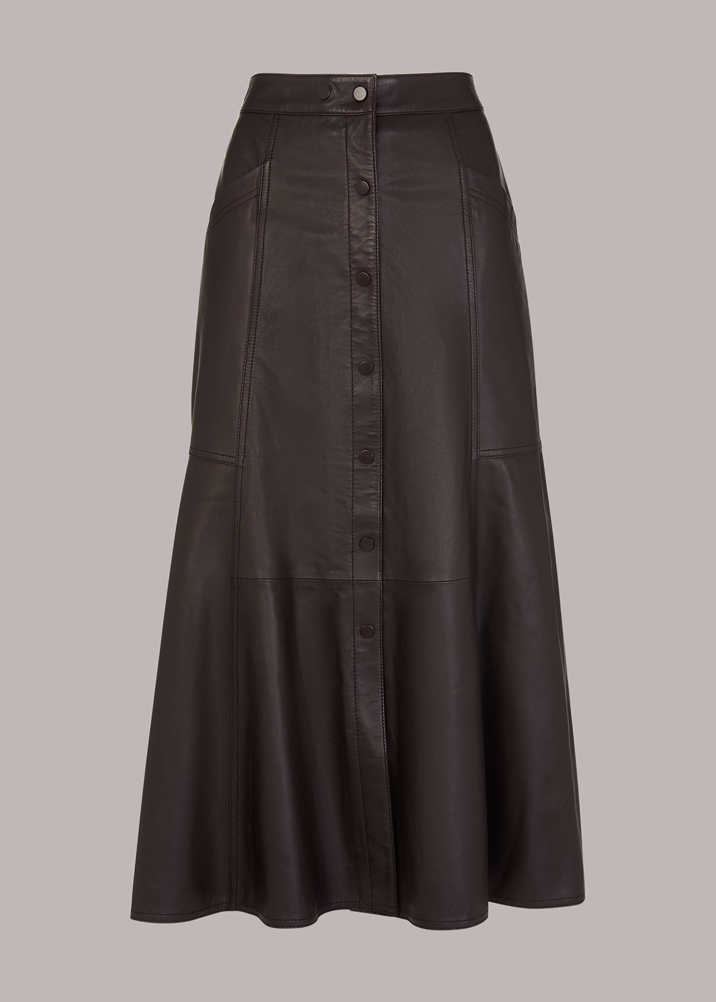 Chocolate Lydia Leather Button Skirt | WHISTLES