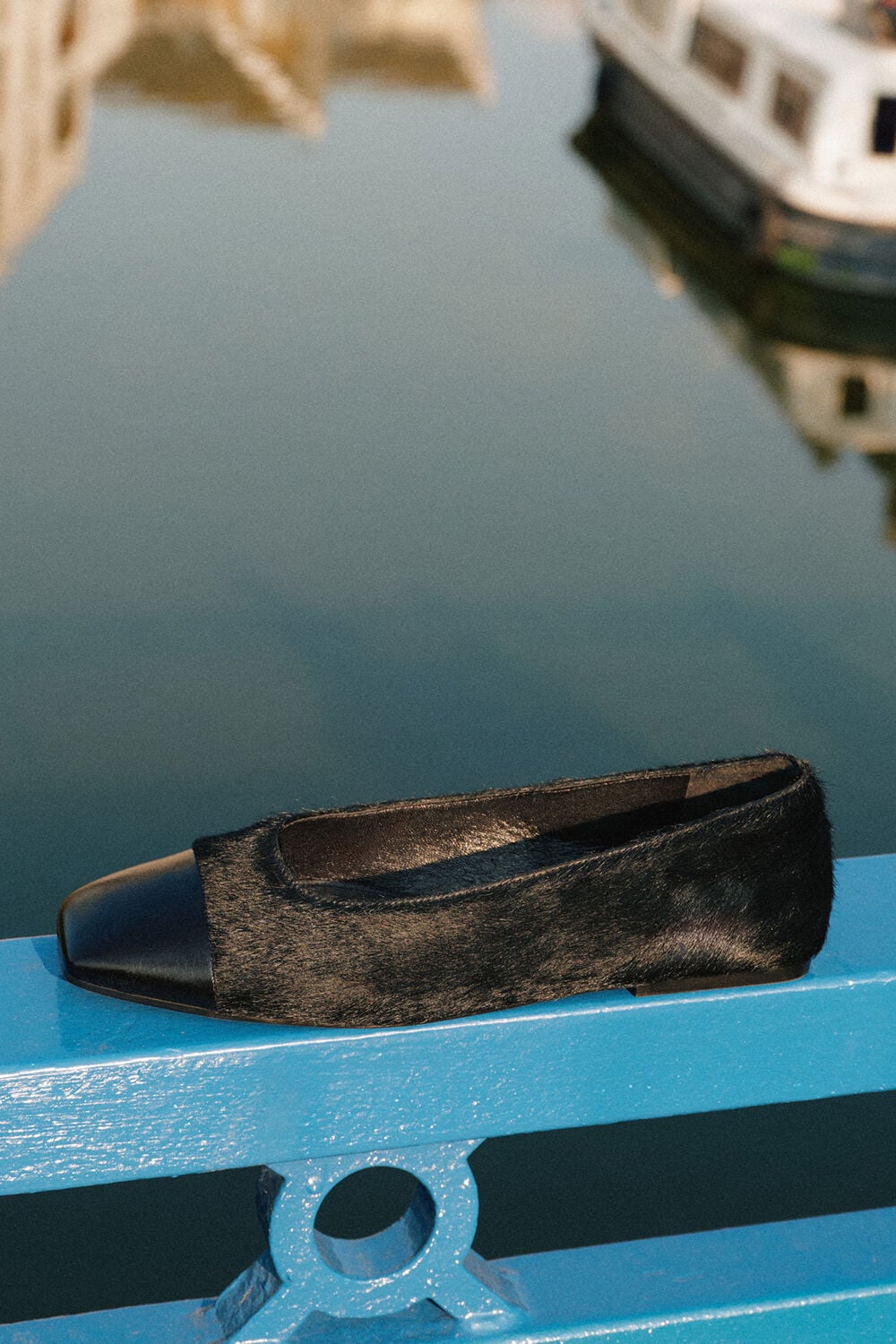 Black Hair-On Leather Ballet Pump