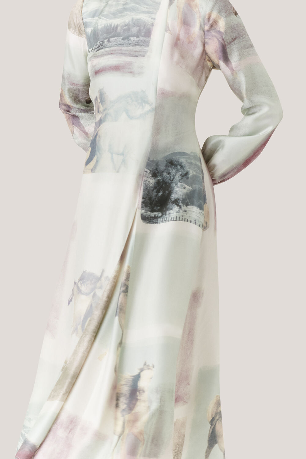 Ivory Wild Horse Print Silk Dress