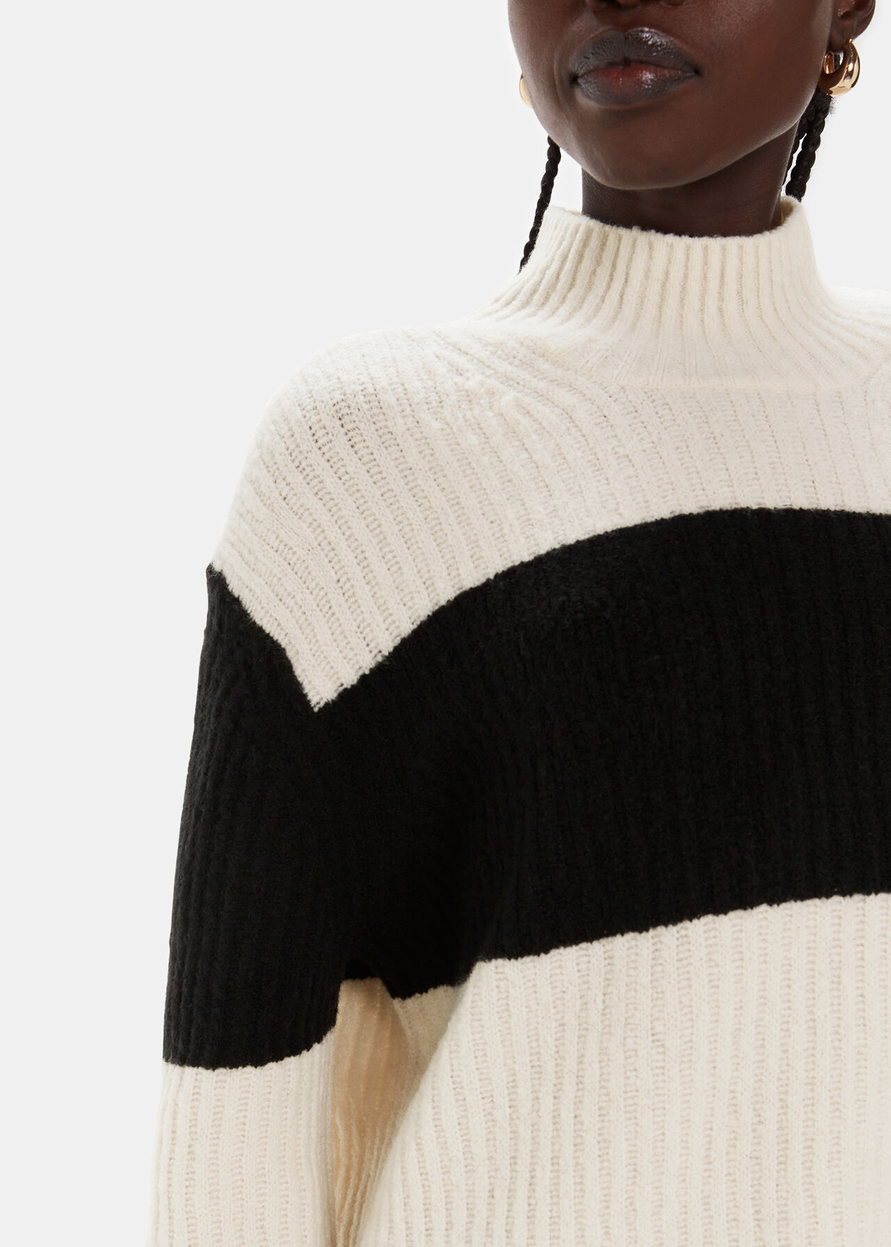 Block Stripe Rib Funnel Neck
