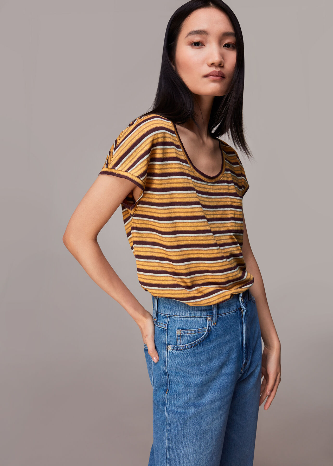 Linen Stripe Scoop Neck Tee