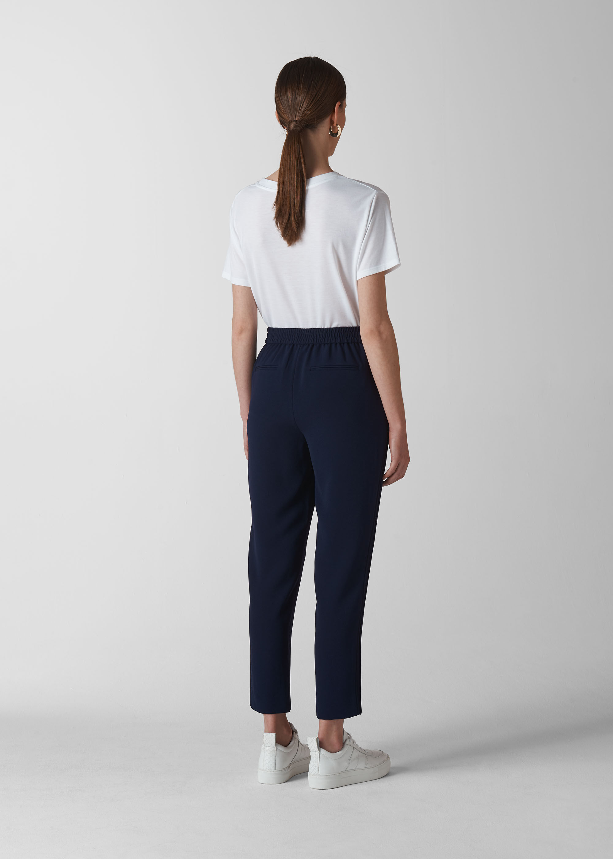 Navy Elyse Satin Trouser | WHISTLES | Whistles US |