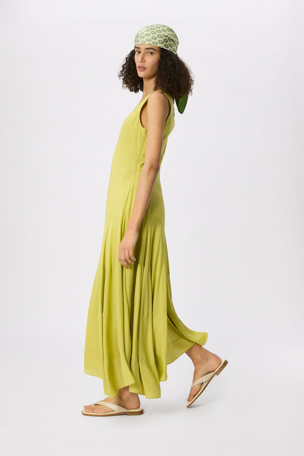 Pale Green Sleeveless Tiered Midi Dress