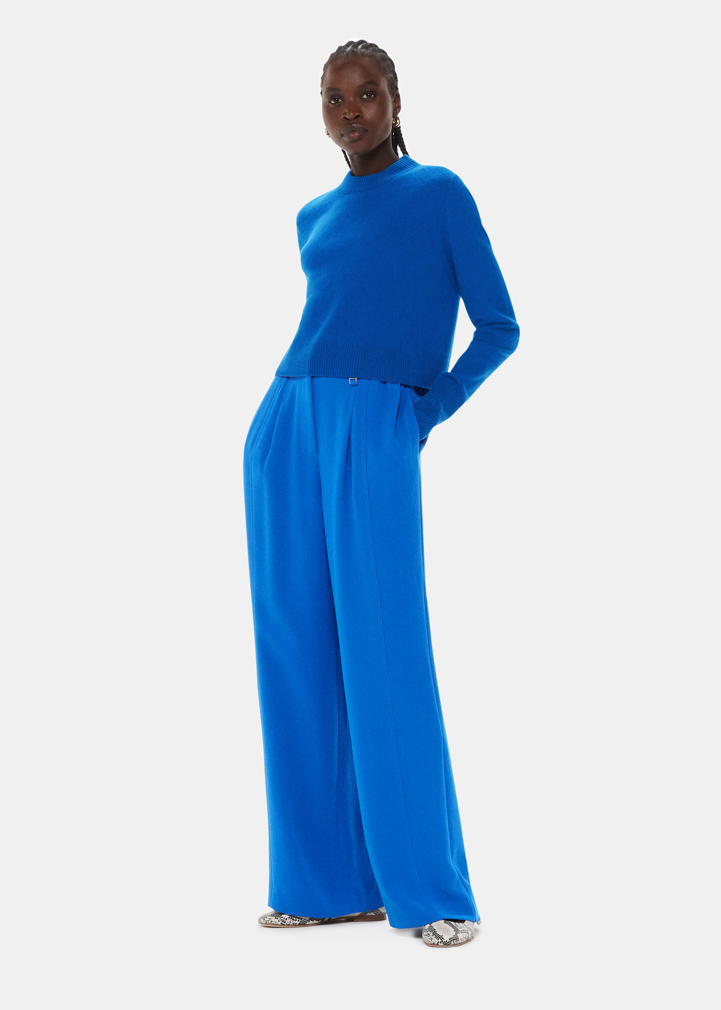 Blue wide leg trousers top