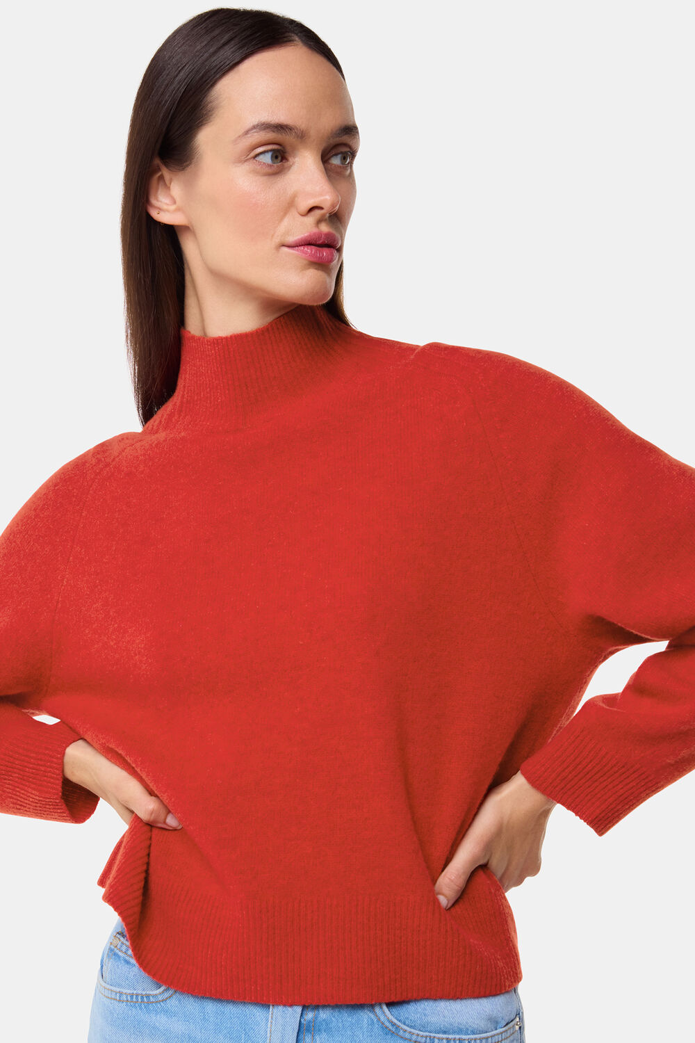Red Funnel Neck Wool Knit