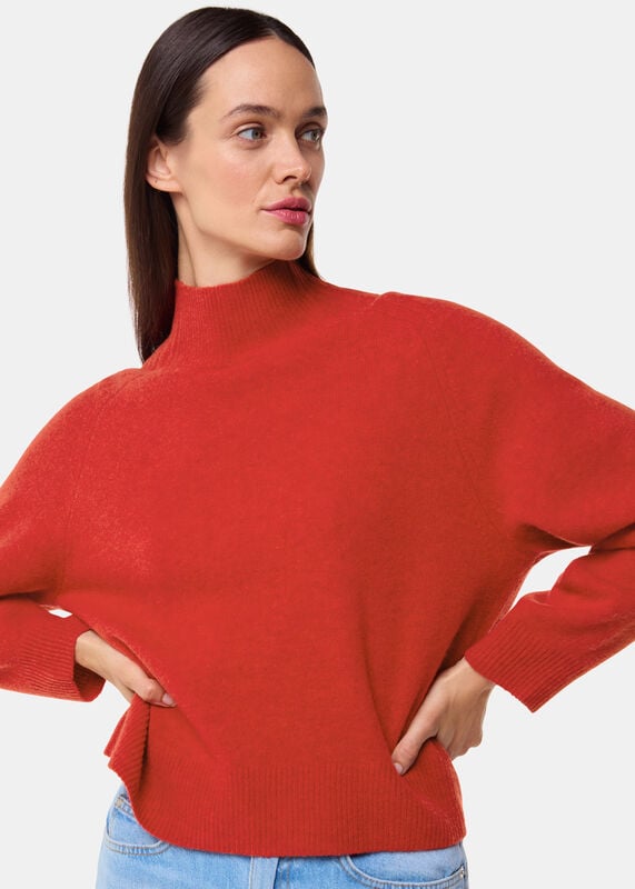 Red Wool Fleck Mock Neck Sweater