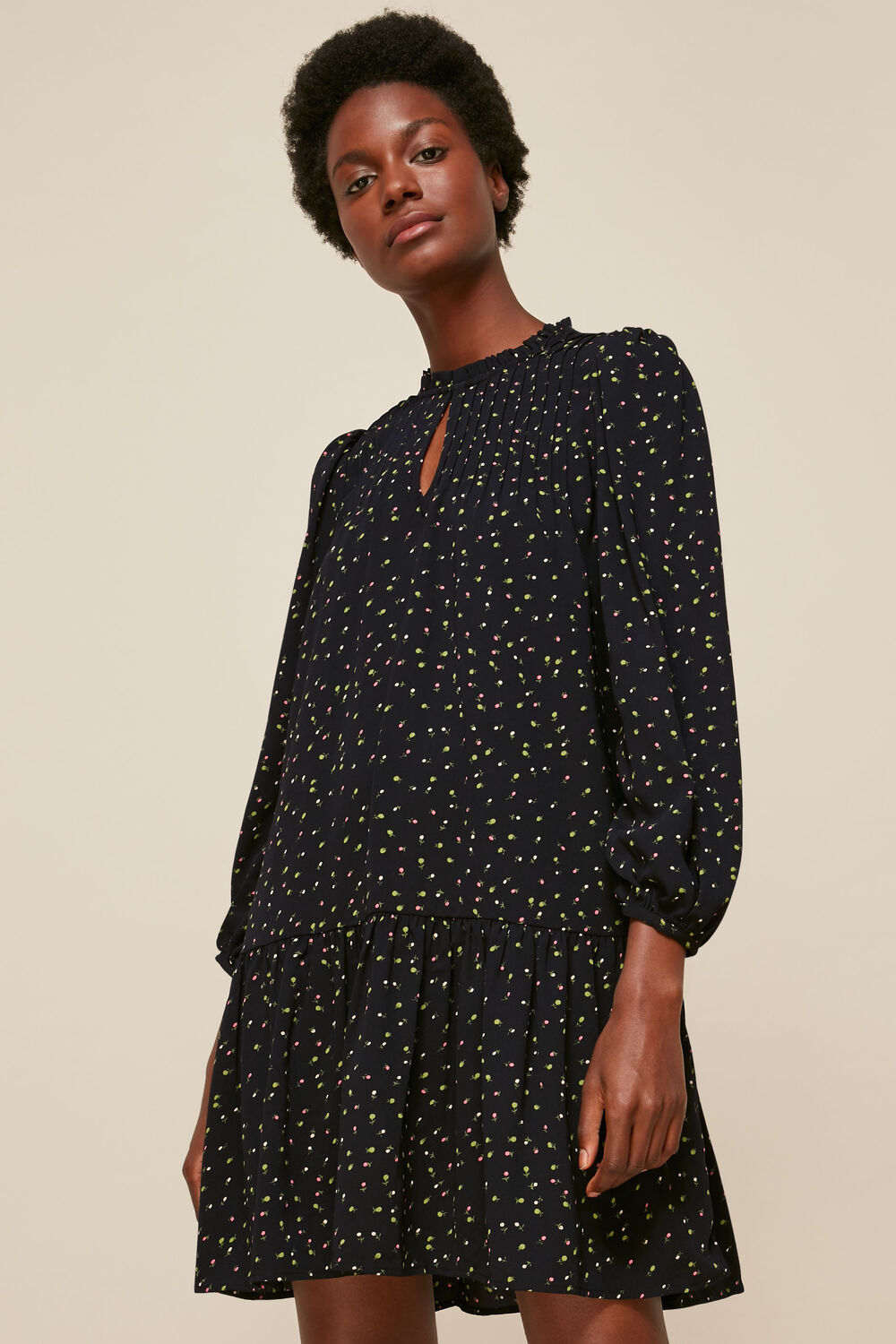 Bright Bud Print Smock Dress