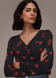 Poppy Print Ruched Neck Tee