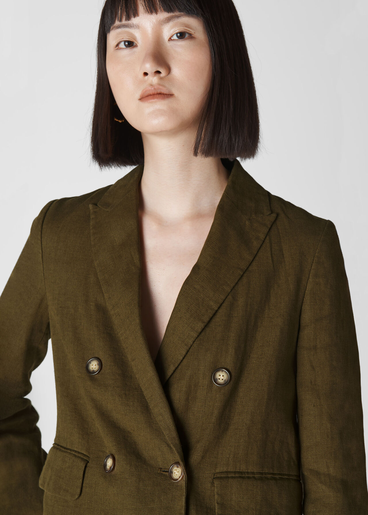 Linen Double Breasted Blazer Olive