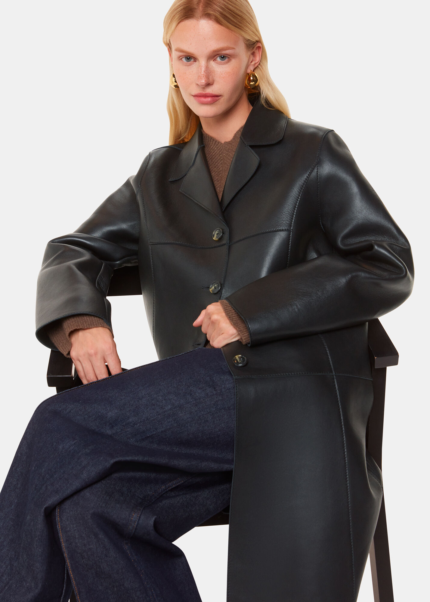 Black Gemma Bonded Leather Coat WHISTLES