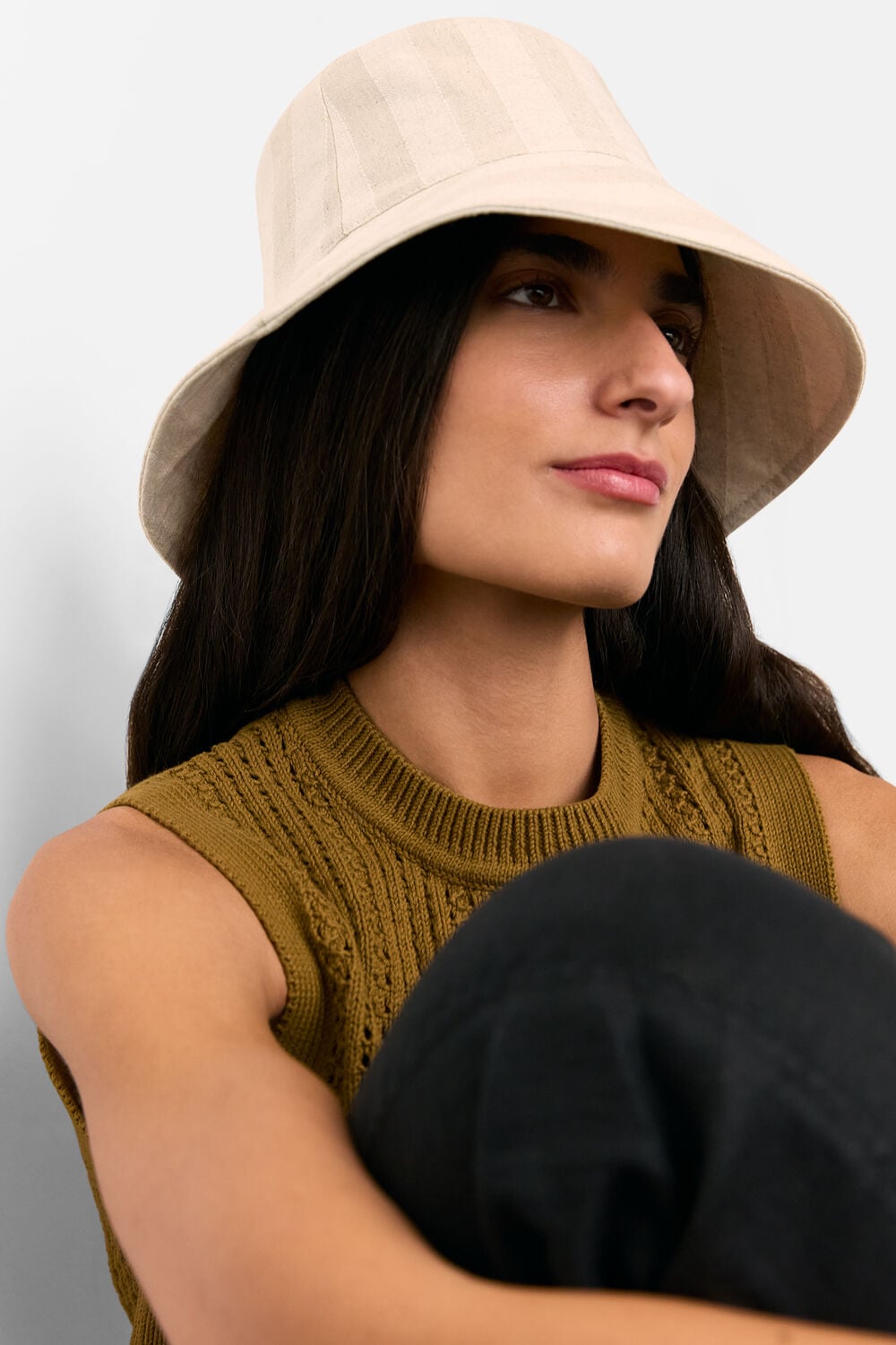 Neutral Stripe Bucket Hat