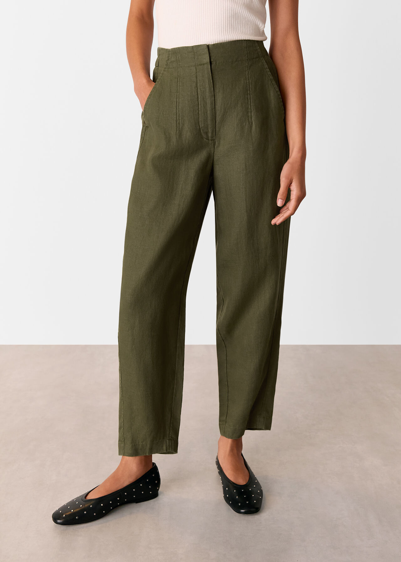 Linen Barrel Leg Trouser