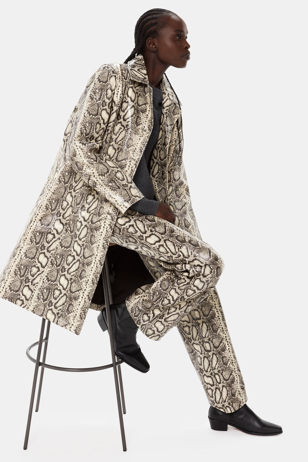 Snake Print Leather Trousers