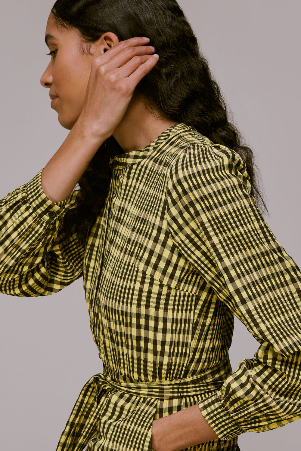 Yellow Nora Gingham Check Midi Dress