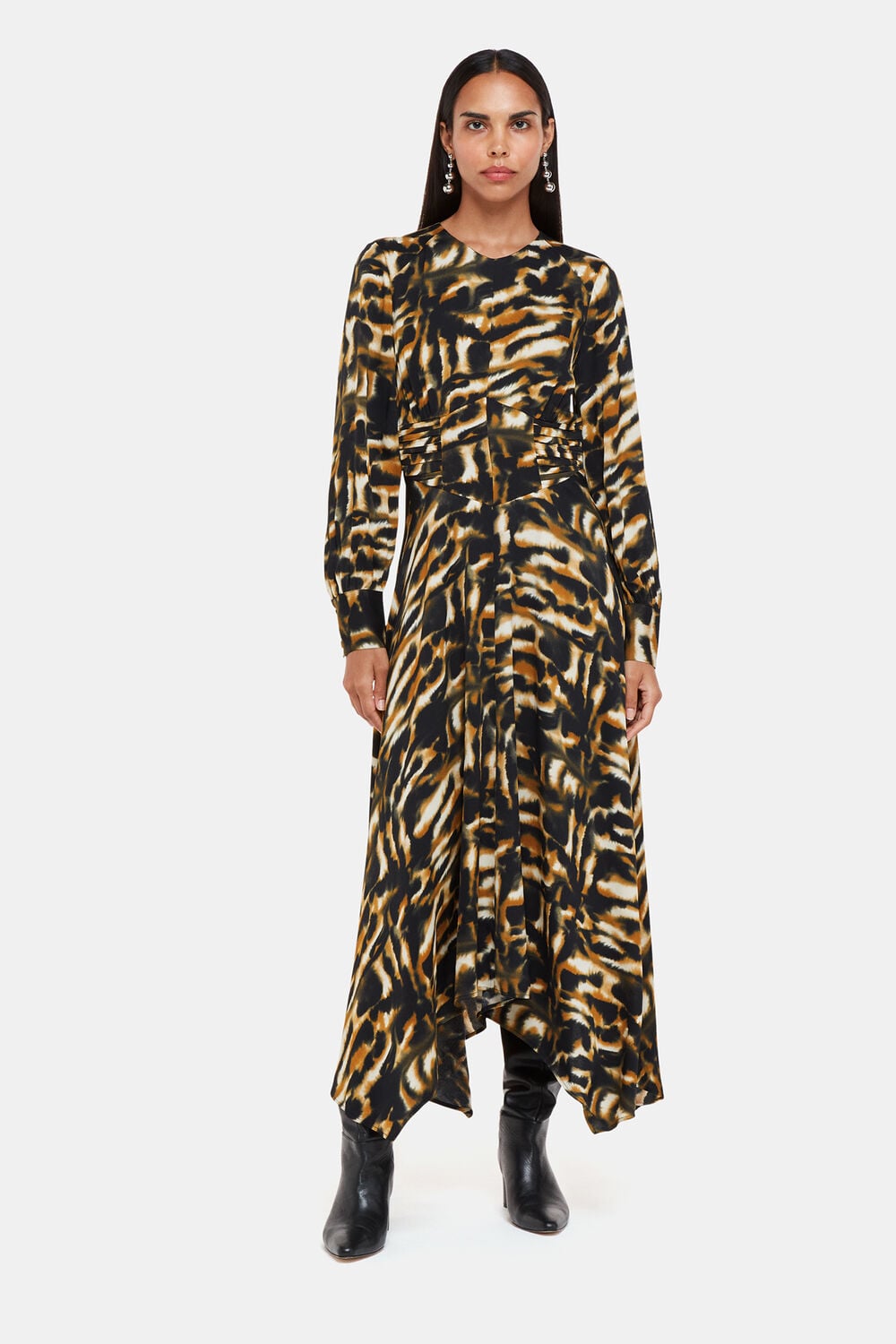 Multicolour Smoke Print Gathered Dress