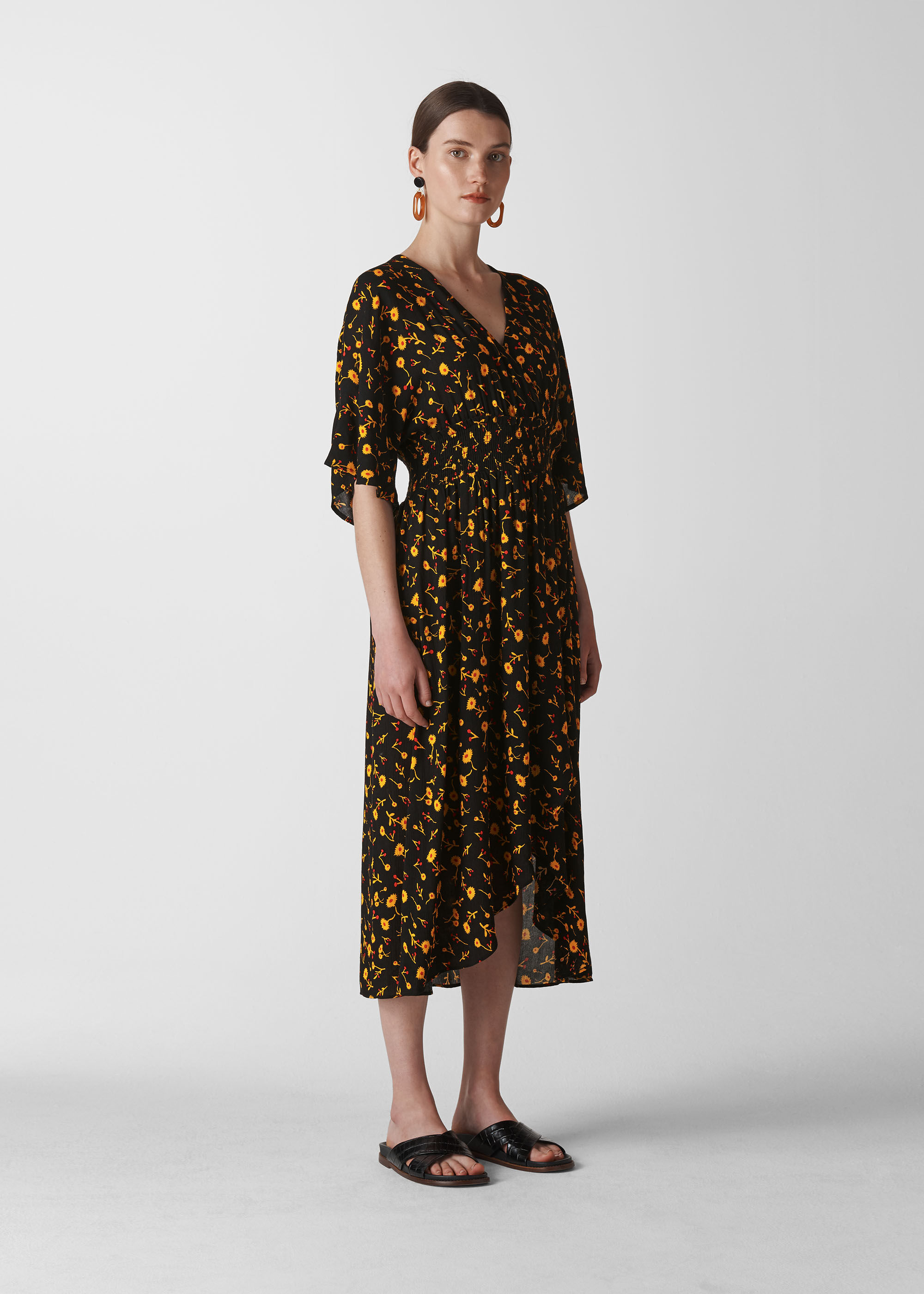 Black/Multi Aster Floral Wrap Dress 