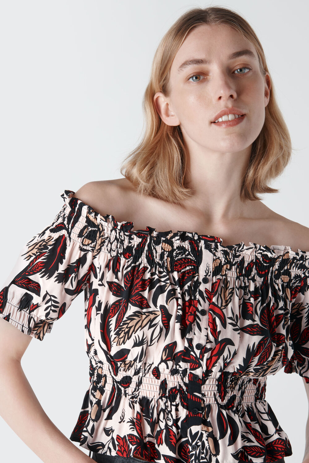 Assorted Leaves Bardot Top Multicolour