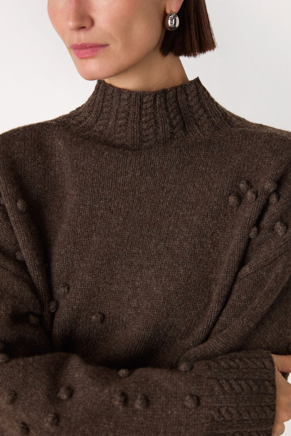 Brown Wool Irregular Bobble Knit