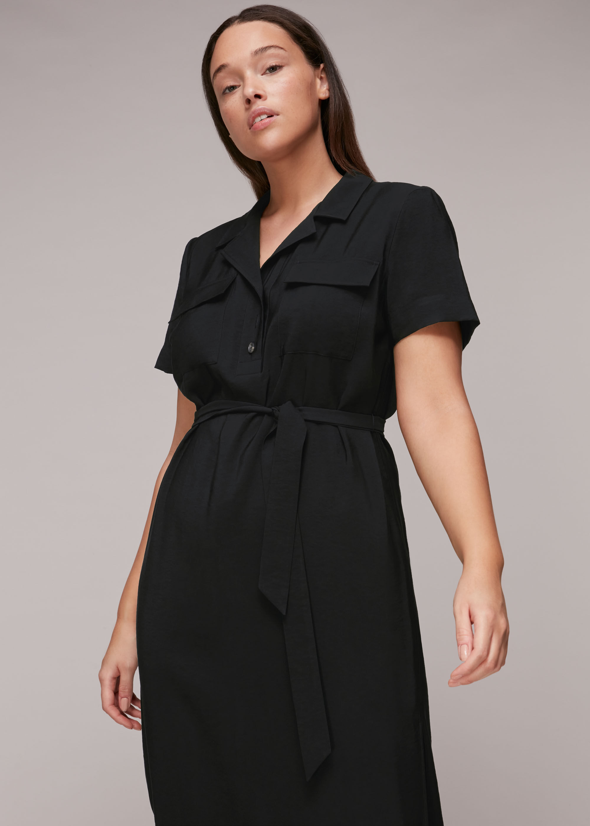 Black Easy Casual Shirt Dress 