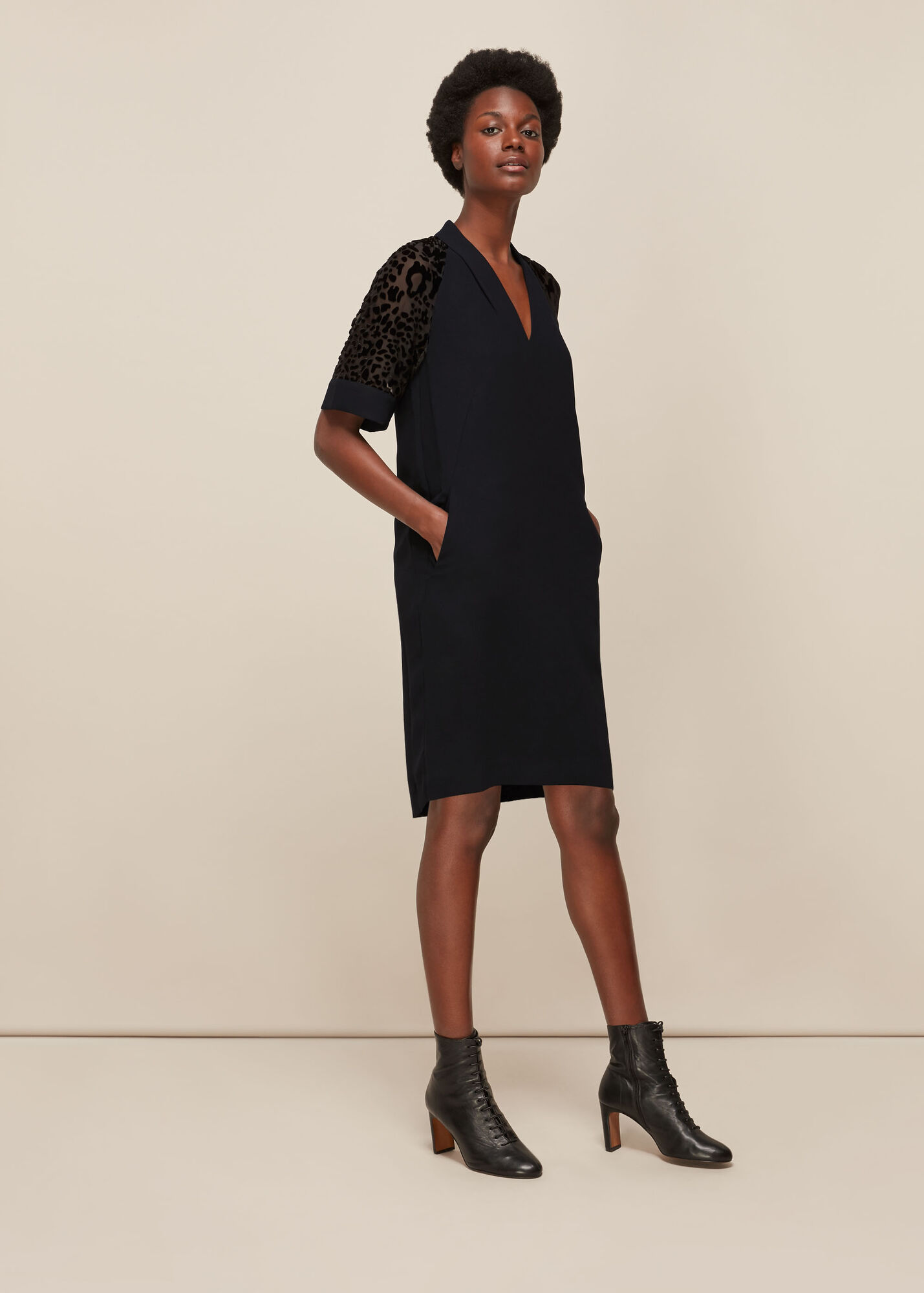 Black Lina Animal Dobby Dress WHISTLES