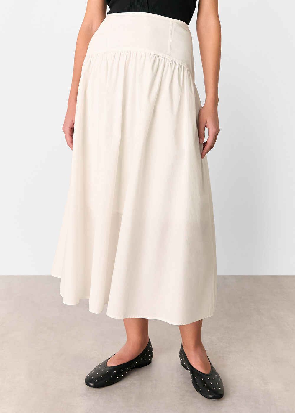 Cotton Waisted Midi Skirt