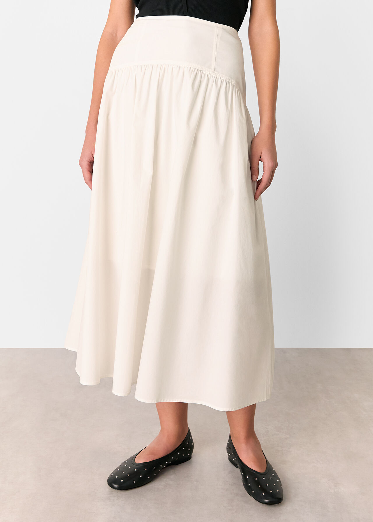 Whistles Cotton Waisted Midi Skirt