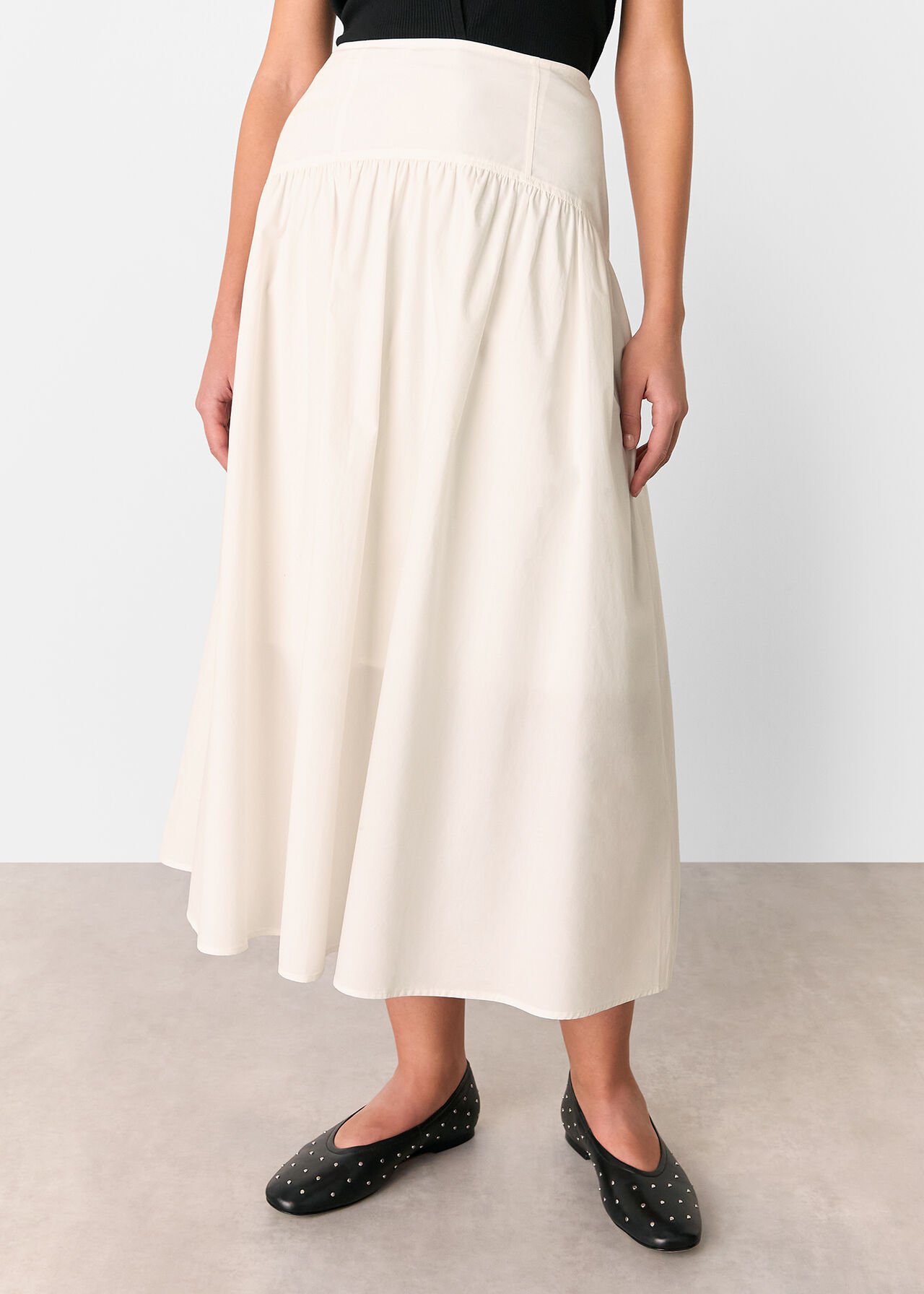 Whistles Cotton Waisted Midi Skirt Whistles Cotton Waisted Midi Skirt