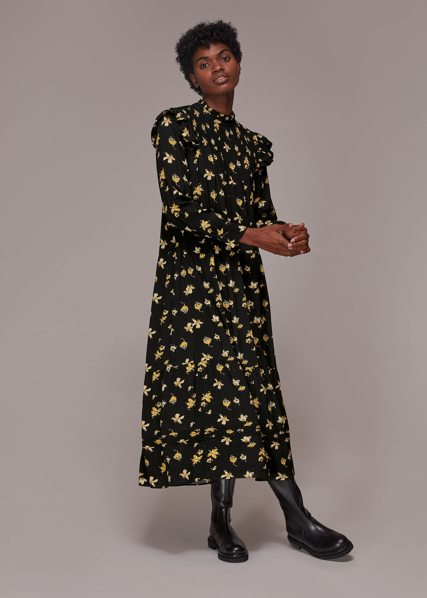 Fall floral midi dress shop