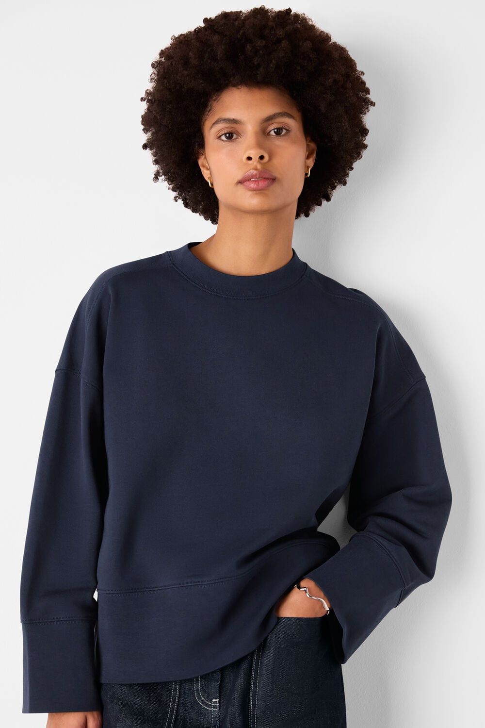 Navy Rib Cuff Detail Jersey Sweat