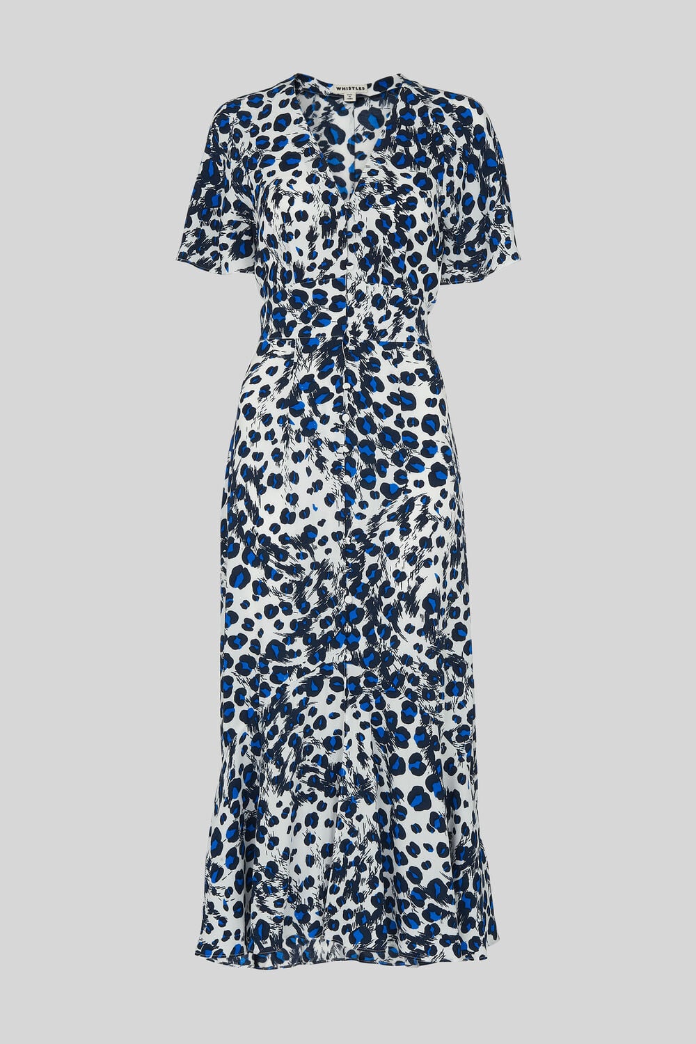 Brushed Leopard Button Dress Blue/Multi