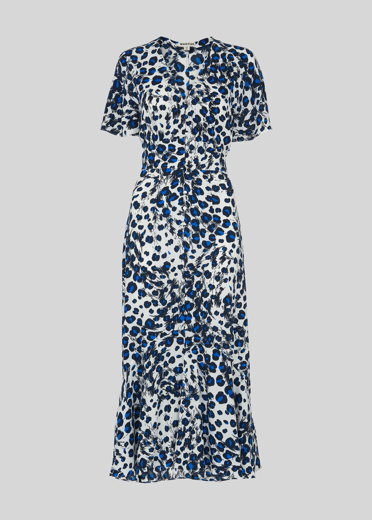 Brushed Leopard Button Dress Blue/Multi