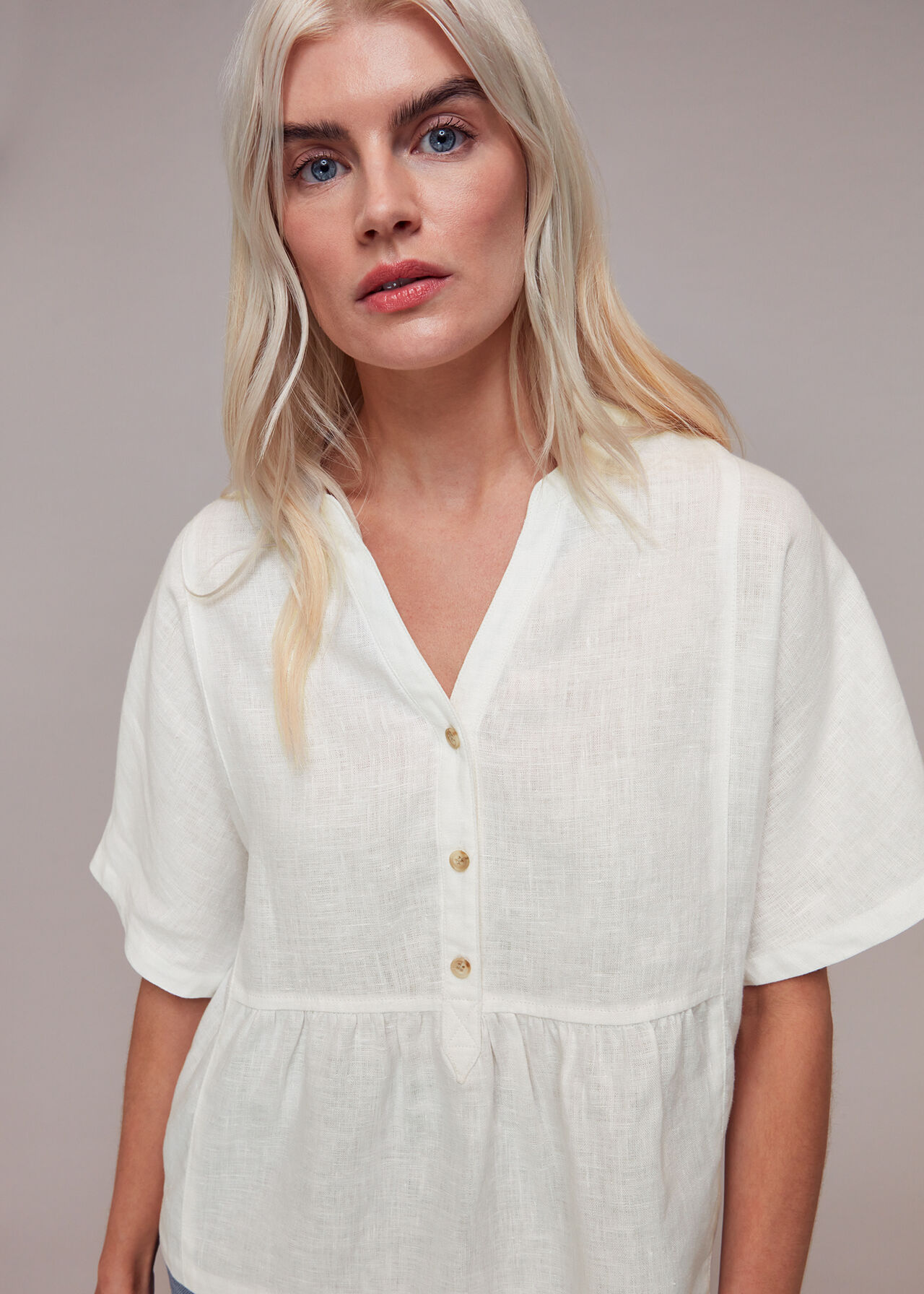 Petite Hannah Linen Peplum Blouse