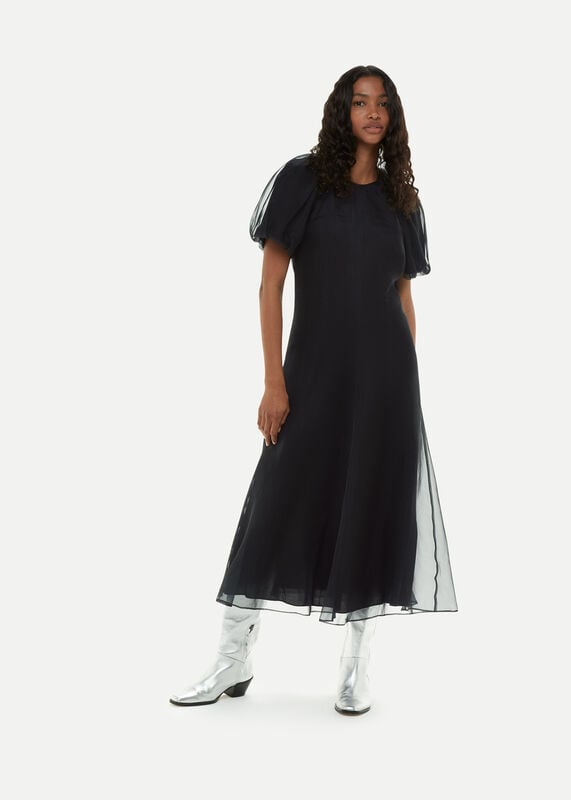 Organza Silk Puff Sleeve Dress