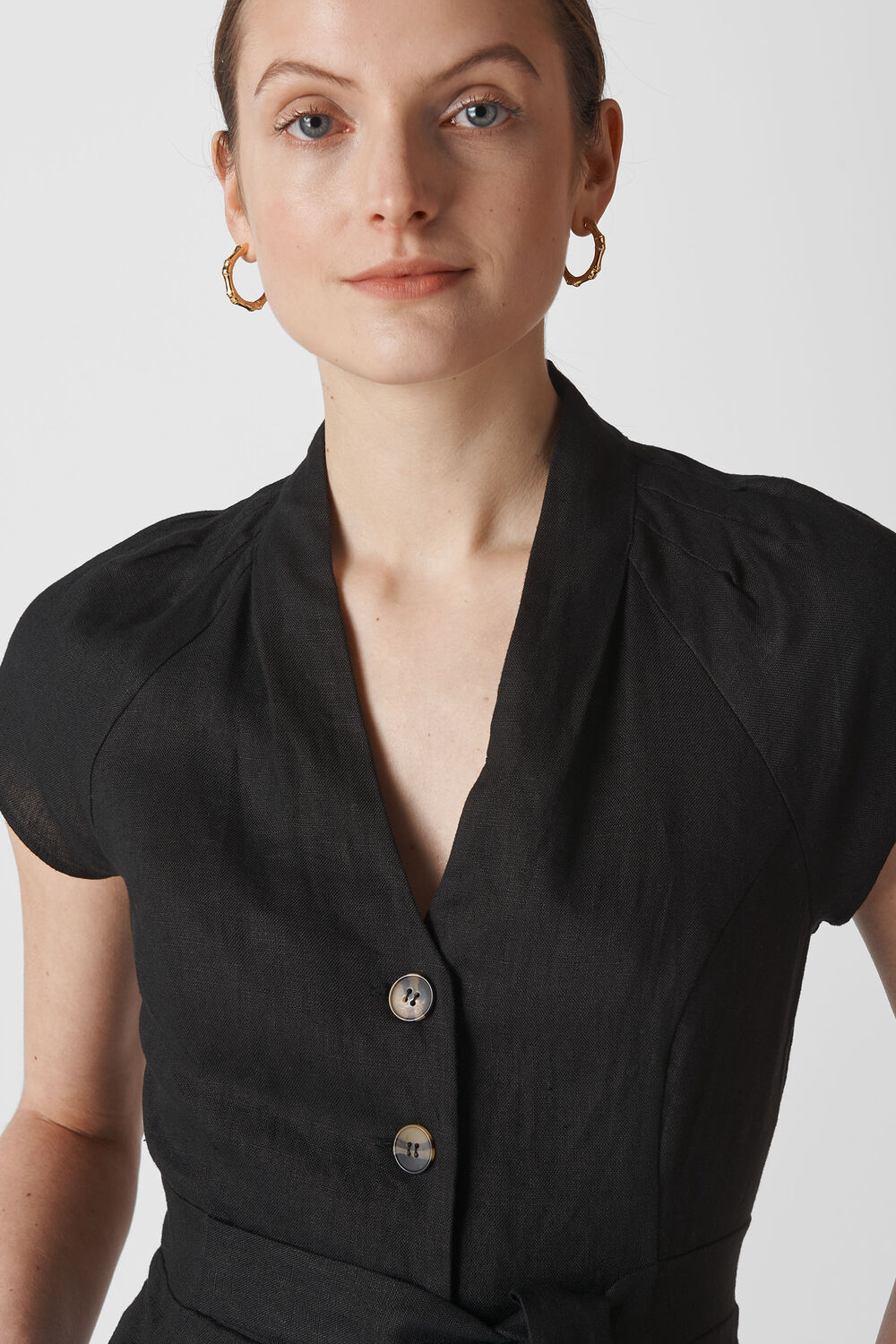 Sana Linen Button Jumpsuit Black