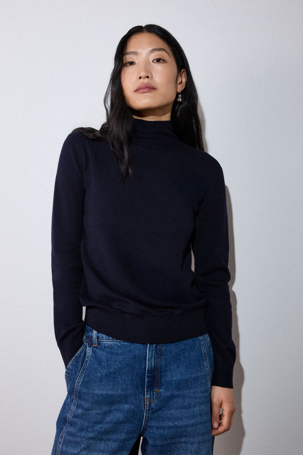 Navy Tie Neck Detail Knit