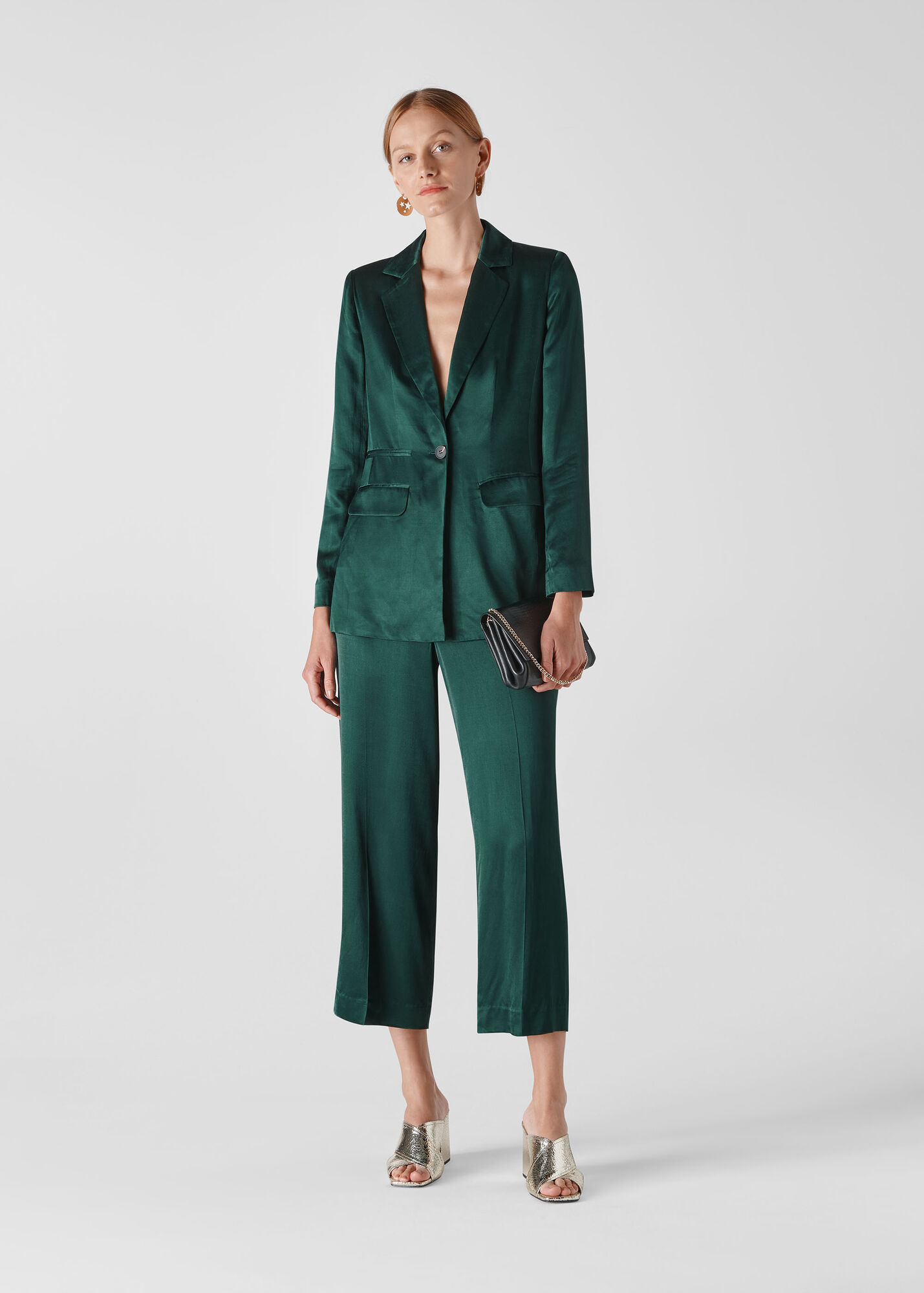 Whistles Women Satin Single Breasted Blazer - Green - 16