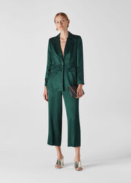 Satin Single Breasted Blazer Dark Green