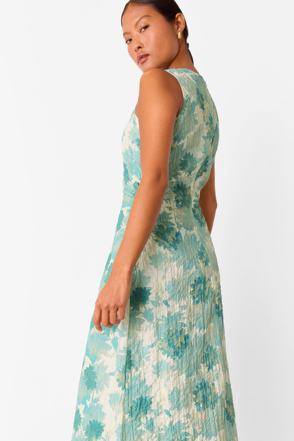 Blue Petite Floral Textured Midi Dress